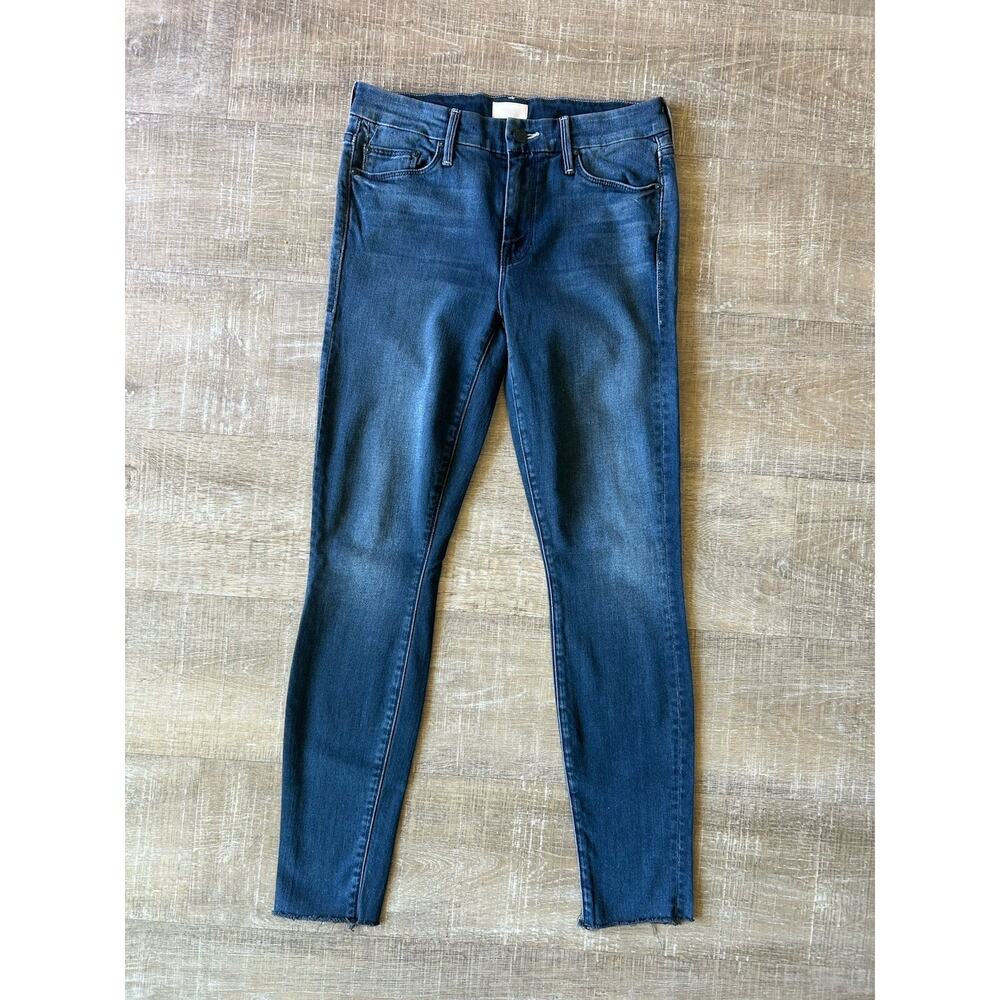 MOTHER The Looker Ankle Fray Repeating Love Skinny Jeans Womens 26 Raw Hem Blue - Picture 12 of 13